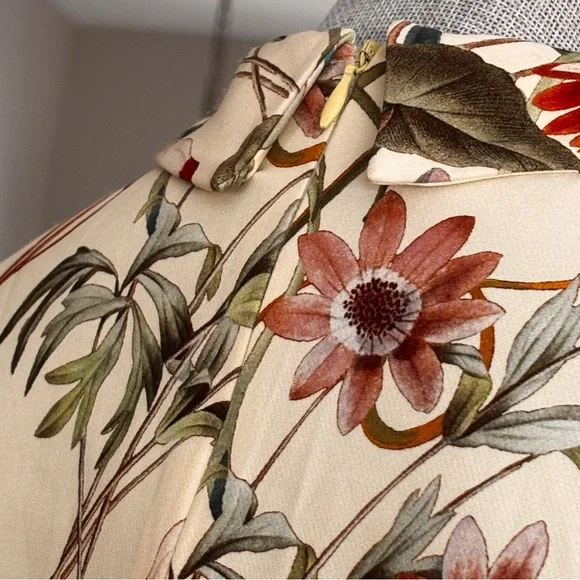 Zara Cream Floral Button-Down Peplum Blouse - Picture 7 of 9